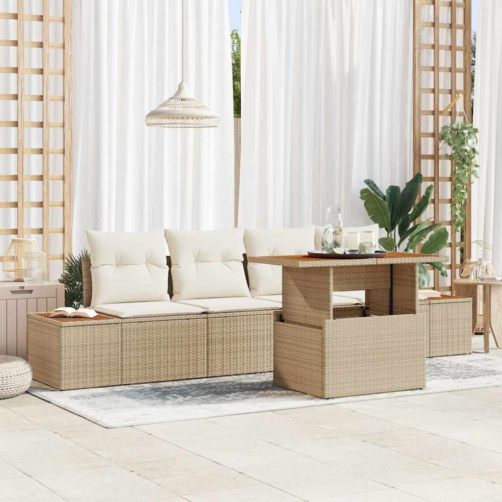 Tuin Sofa Set 5 st Beige Poly riet is nu te koop bij PeponiXL, paradijselijk wonen!