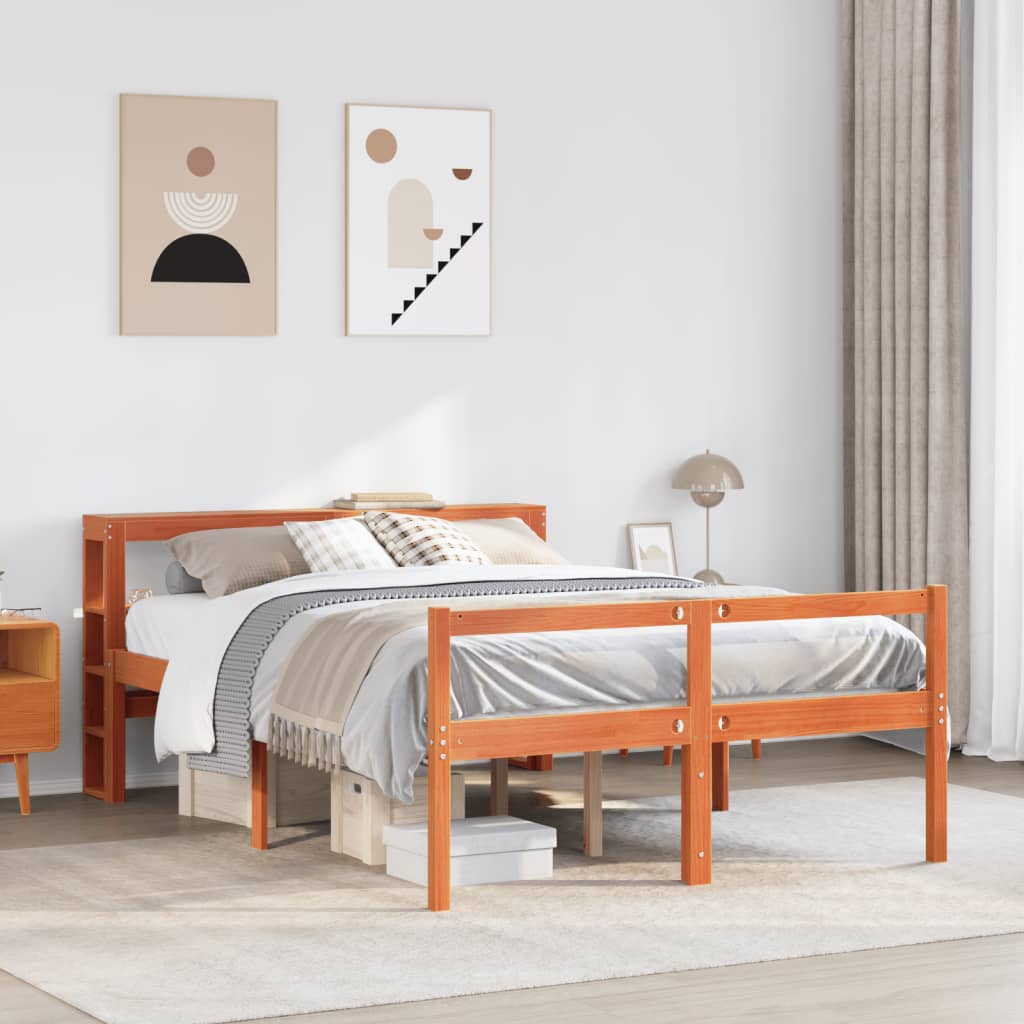 Bedframe met hoofdbord grenenhout wasbruin 140x200 cm is nu te koop bij PeponiXL, paradijselijk wonen!