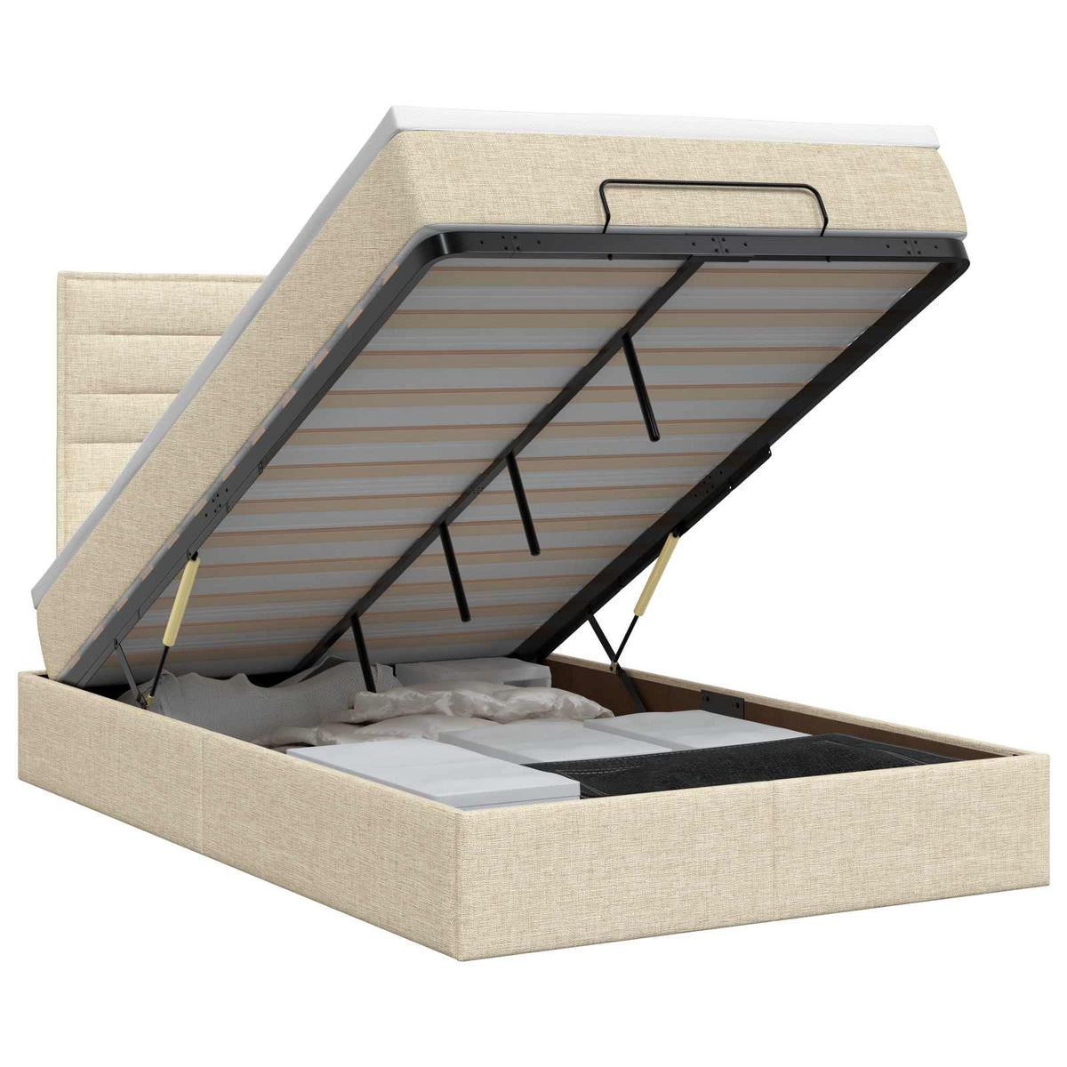 Ottoman bed met matras Crèmekleurig 120 x 190 cm Stof is nu te koop bij PeponiXL, paradijselijk wonen!
