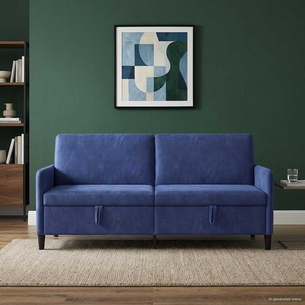 Bank met opslag Politieblauw 192 x 78 x 87 cm Polyester is nu te koop bij PeponiXL, paradijselijk wonen!