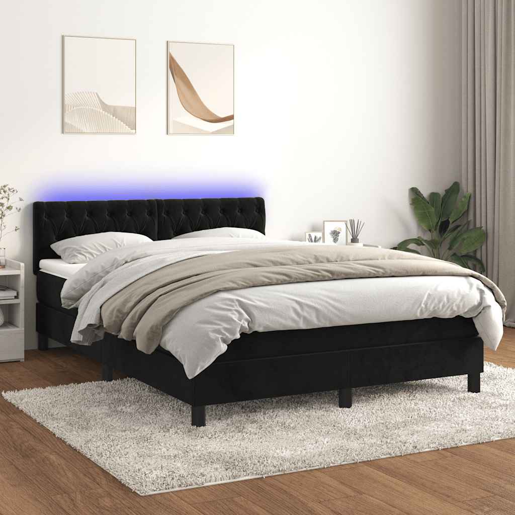 Boxspring met matras en LED fluweel zwart 140x190 cm is nu te koop bij PeponiXL, paradijselijk wonen!