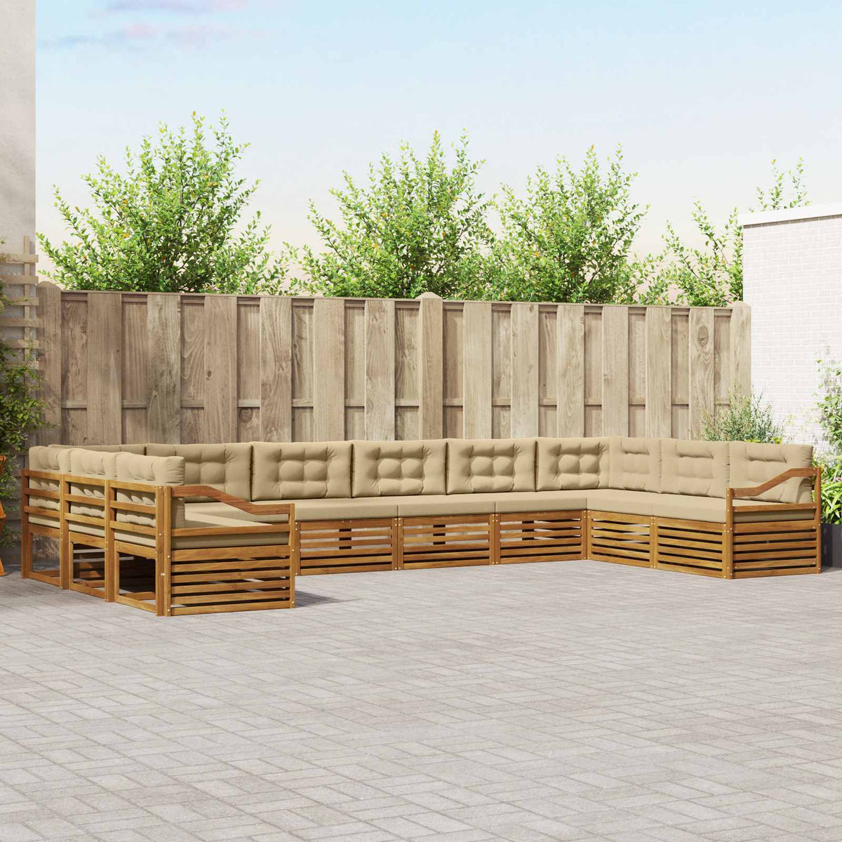 Sofa-Sets 10 pcs Natuurlijk en Beige Massief Acaciahout is nu te koop bij PeponiXL, paradijselijk wonen!