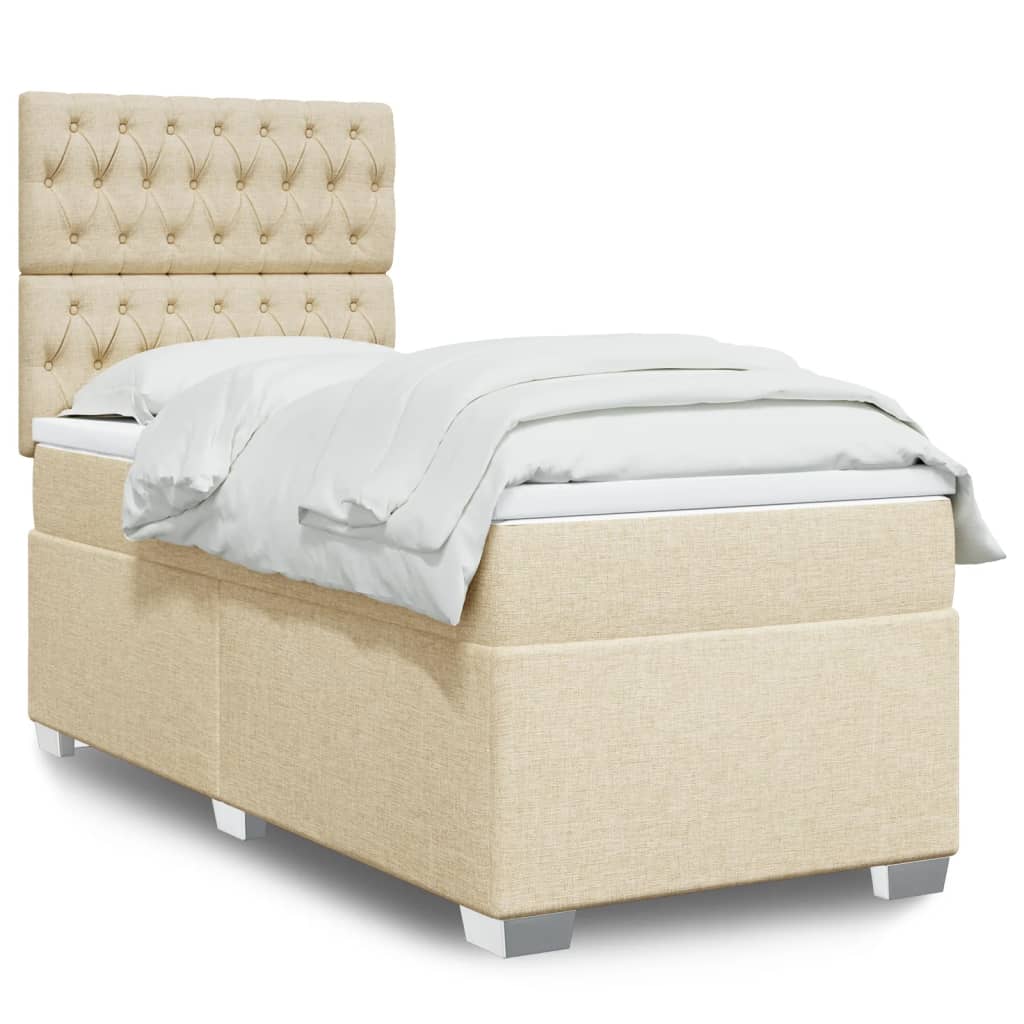 Boxspring met matras stof crèmekleurig 90x190 cm is nu te koop bij PeponiXL, paradijselijk wonen!
