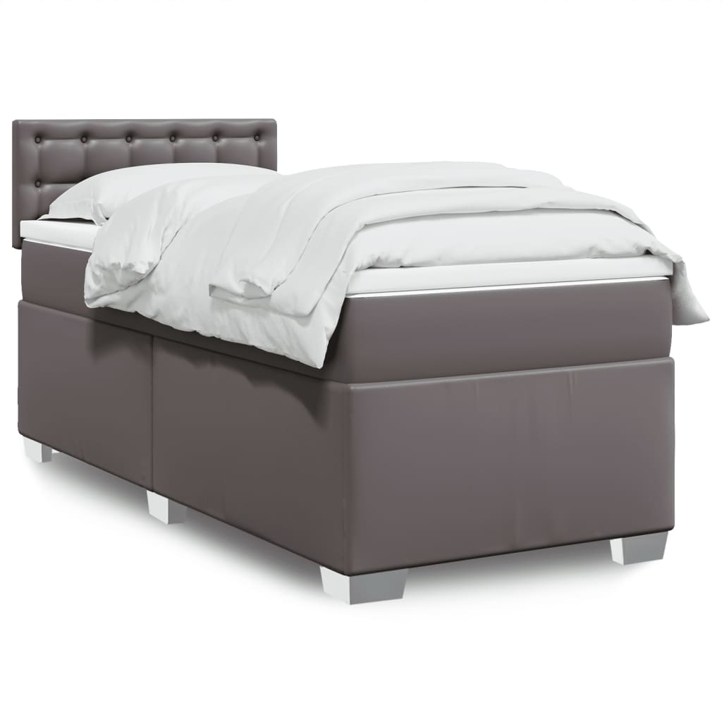 Boxspring met matras kunstleer grijs 90x190 cm is nu te koop bij PeponiXL, paradijselijk wonen!