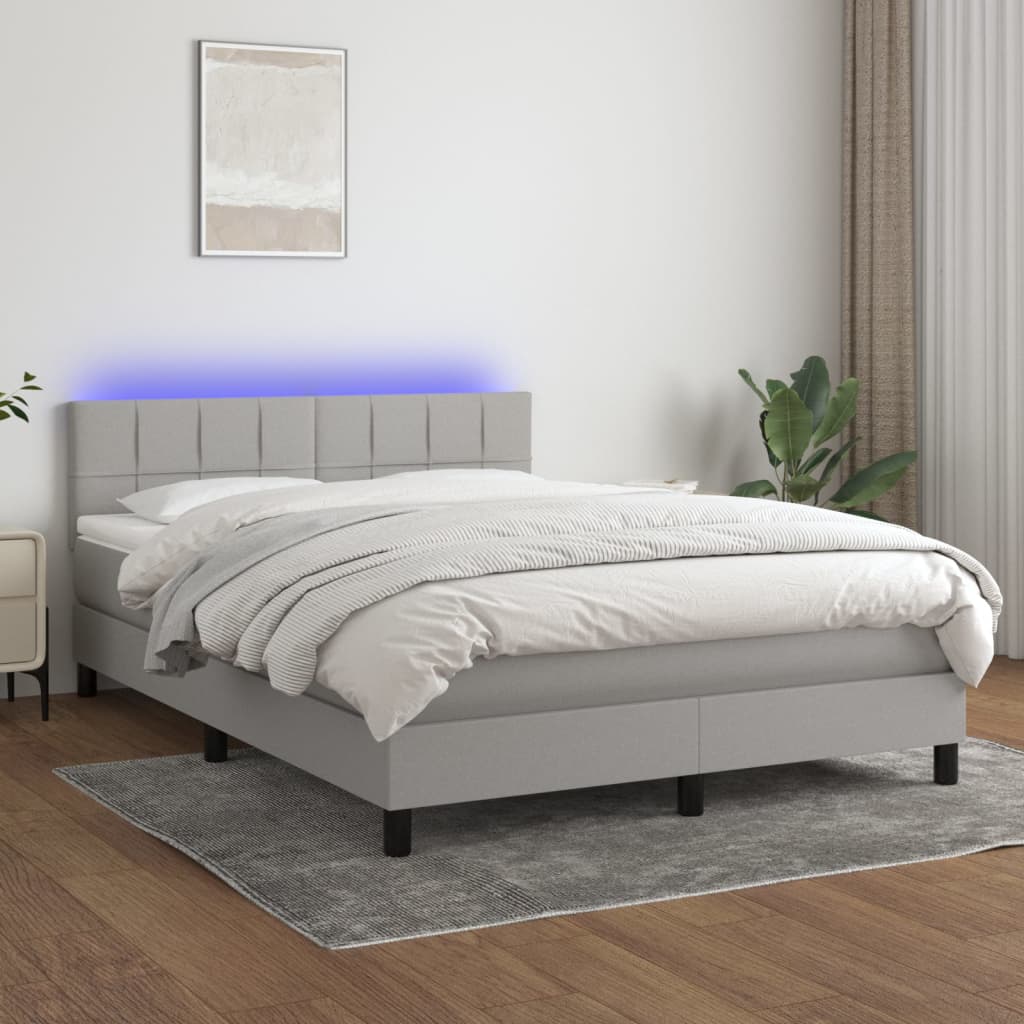 Boxspring met matras en LED stof lichtgrijs 140x200 cm is nu te koop bij PeponiXL, paradijselijk wonen!