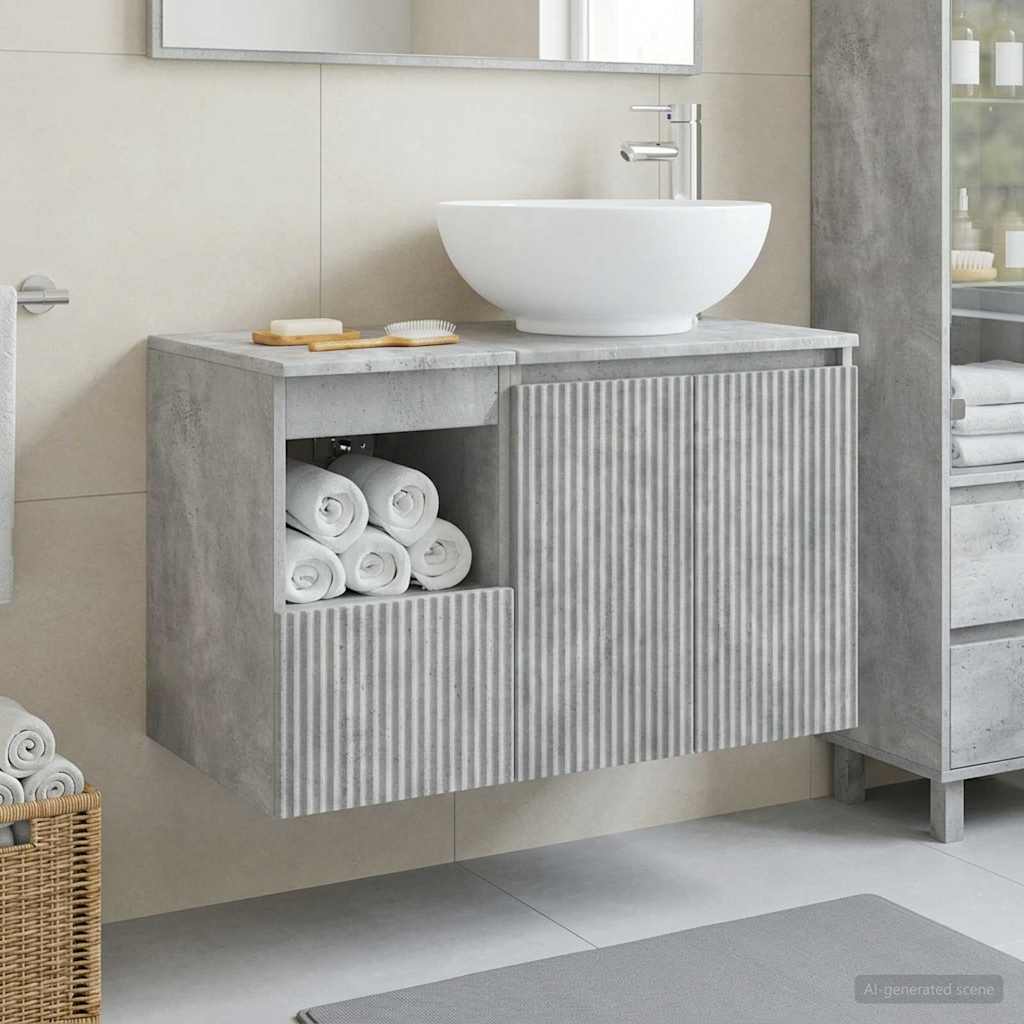 Badkamermeubelset 2 st Betongrijs Bewerkt hout is nu te koop bij PeponiXL, paradijselijk wonen!