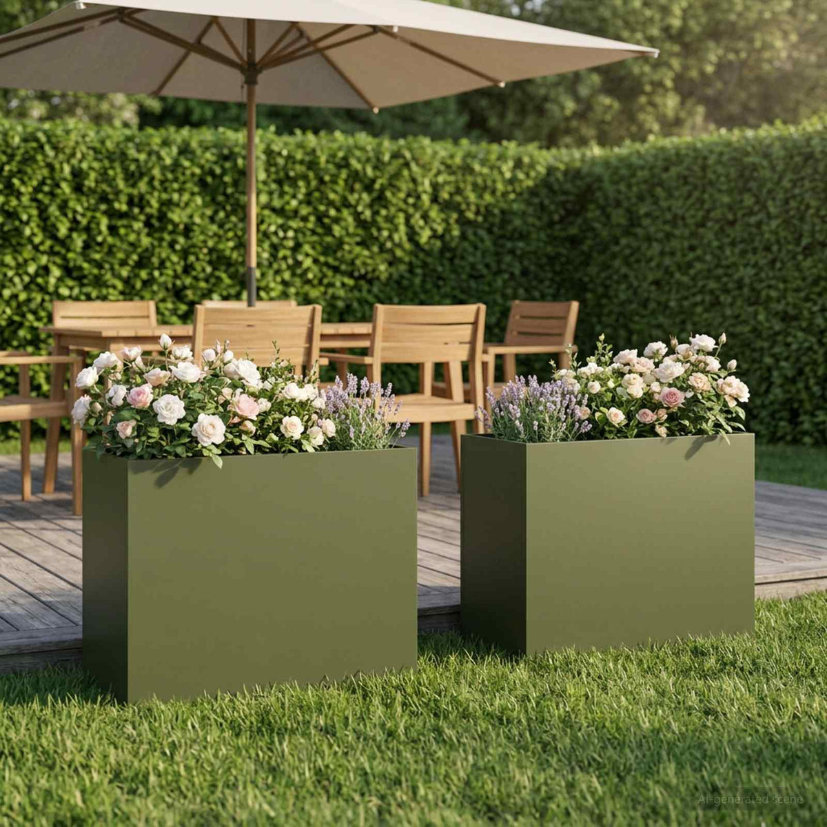 Plantenbak 2 st Olijfgroen 50 x 20 x 40 cm Koudgewalst staal is nu te koop bij PeponiXL, paradijselijk wonen!