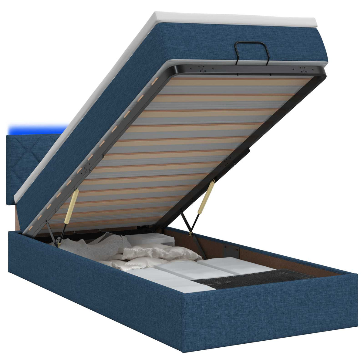 Ottoman Bed met Matrassen en LED Blauw 100 x 200 cm Stof is nu te koop bij PeponiXL, paradijselijk wonen!