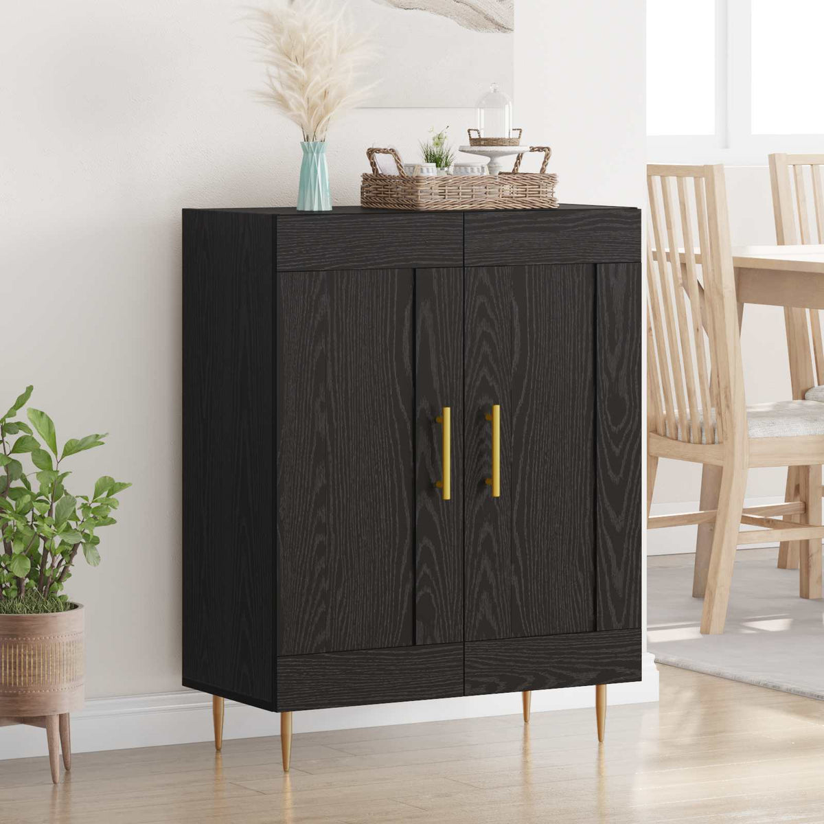 Dressoir Zwart Eiken 69,5 x 34 x 90 cm Gemonteerd hout en ijzer is nu te koop bij PeponiXL, paradijselijk wonen!
