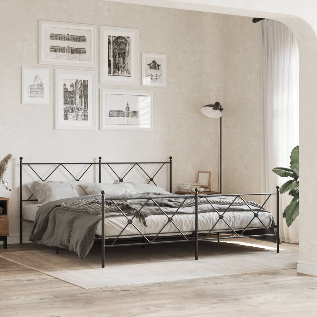 Bedframe met hoofd- en voeteneinde metaal zwart 183x213 cm is nu te koop bij PeponiXL, paradijselijk wonen!
