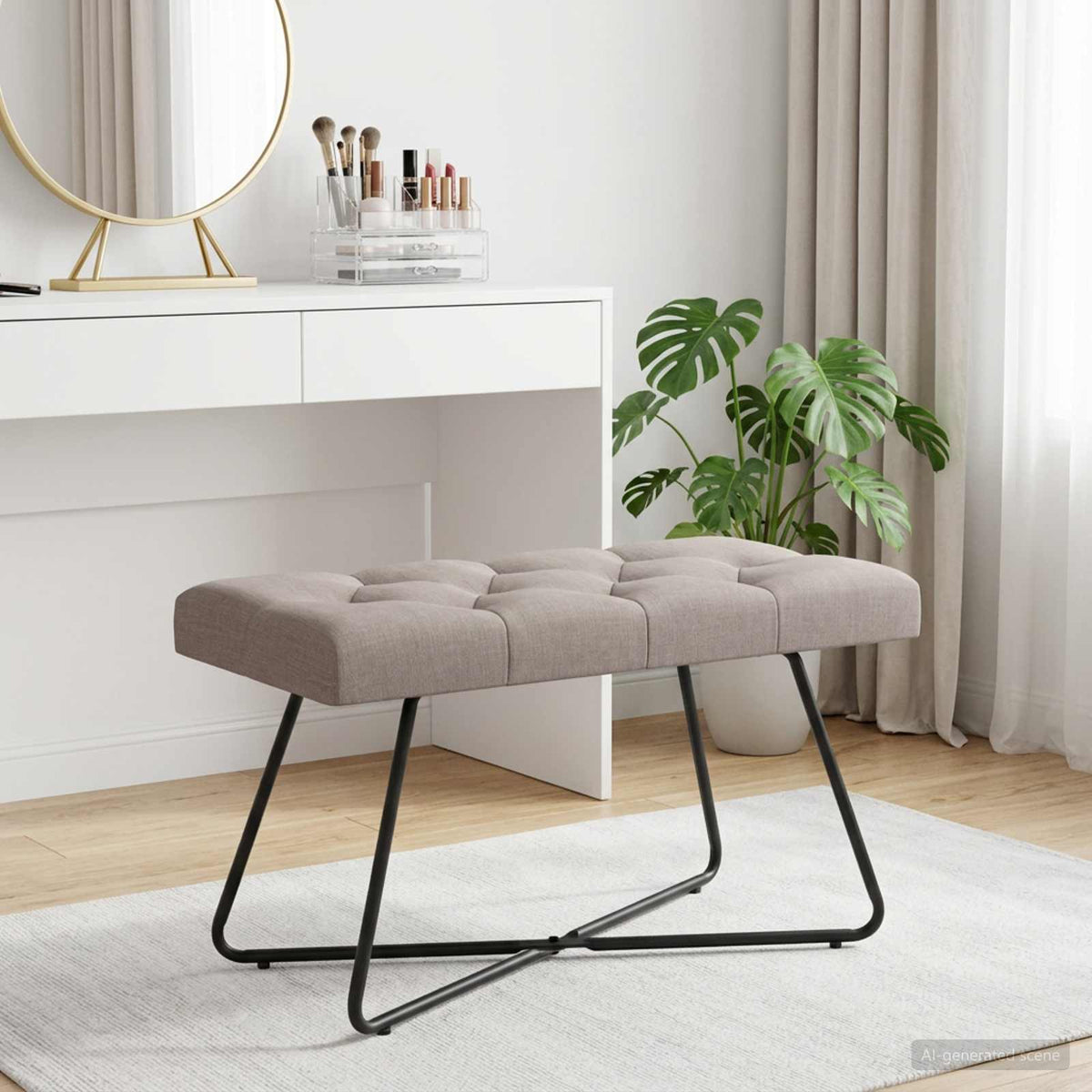Bank met knoopverstelling Taupe 80 x 40 x 46 cm Stof is nu te koop bij PeponiXL, paradijselijk wonen!
