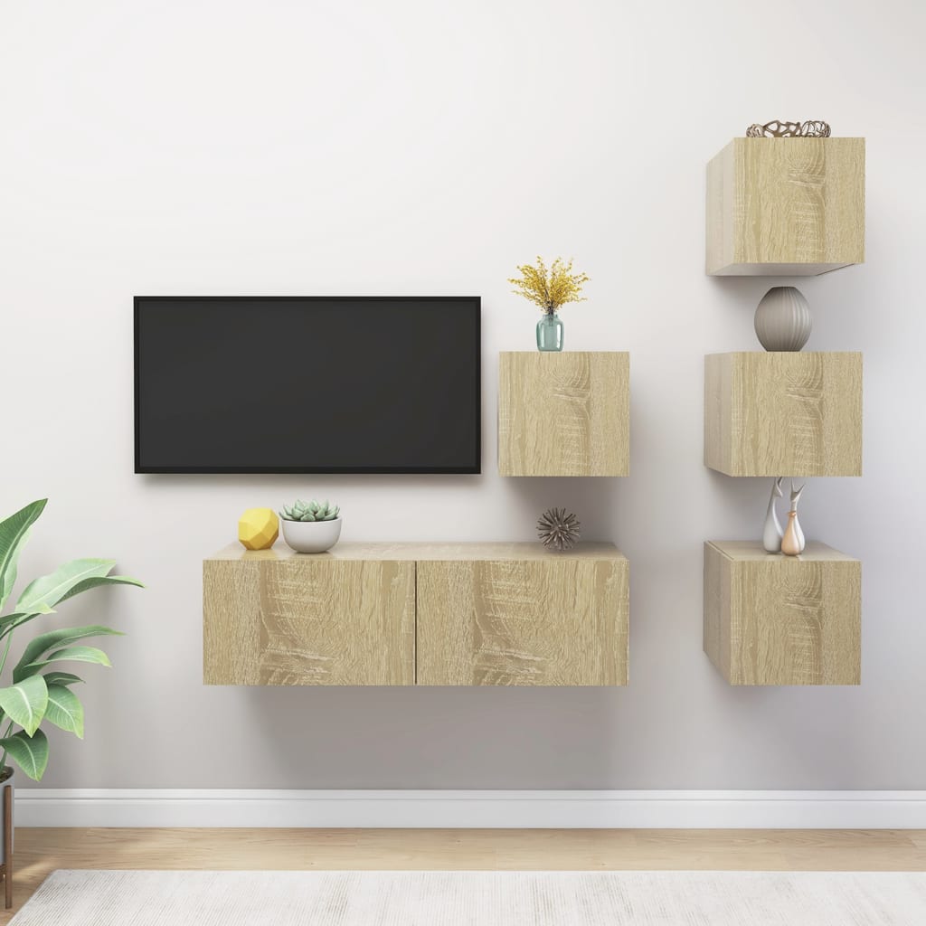 5-delige Tv-meubelset bewerkt hout sonoma eikenkleurig is nu te koop bij PeponiXL, paradijselijk wonen!