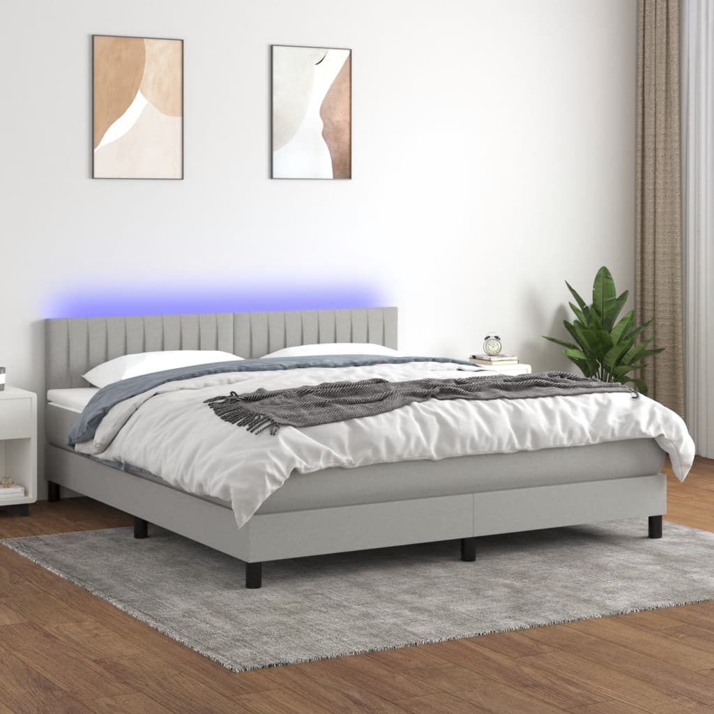 Boxspring met matras en LED stof lichtgrijs 160x200 cm is nu te koop bij PeponiXL, paradijselijk wonen!
