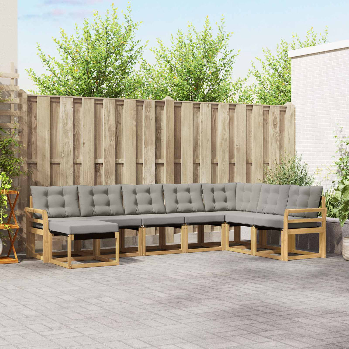 Buiten bankenset met kussen 8 pcs Wit en Lichtgrijs is nu te koop bij PeponiXL, paradijselijk wonen!