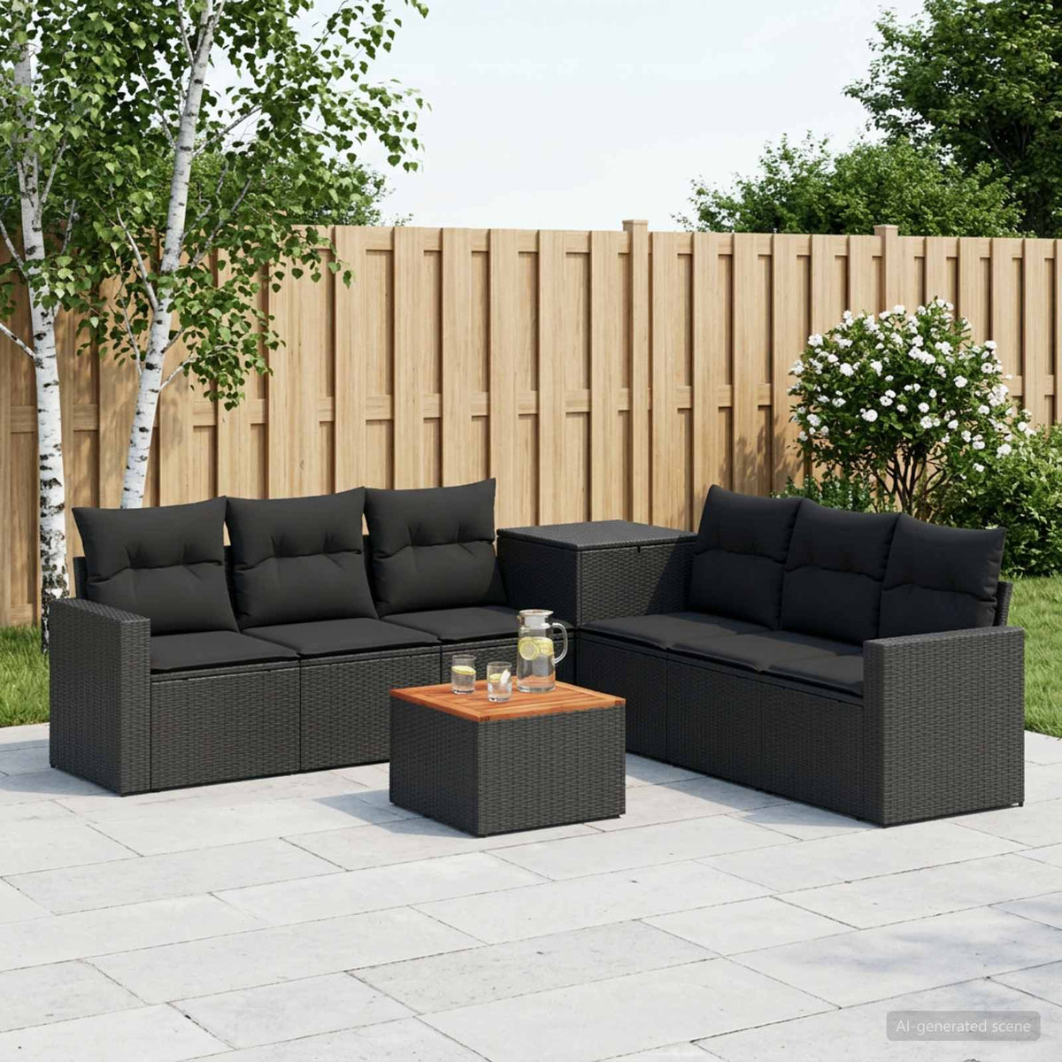 Bankstel 8 st Zwart Poly Rattan en Staal is nu te koop bij PeponiXL, paradijselijk wonen!