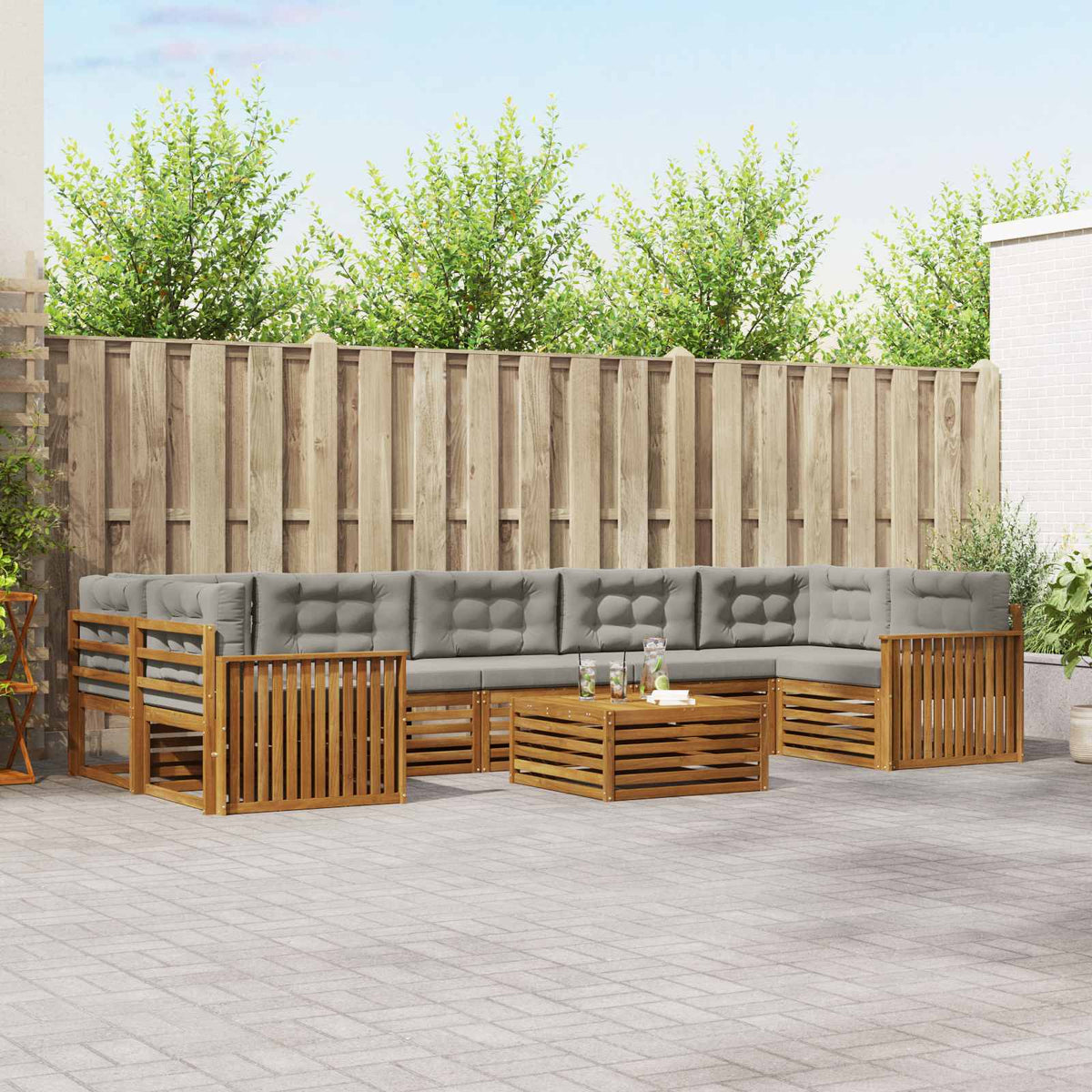 Buiten bankenset met kussen 8 pcs Natuurlijk en Lichtgrijs is nu te koop bij PeponiXL, paradijselijk wonen!