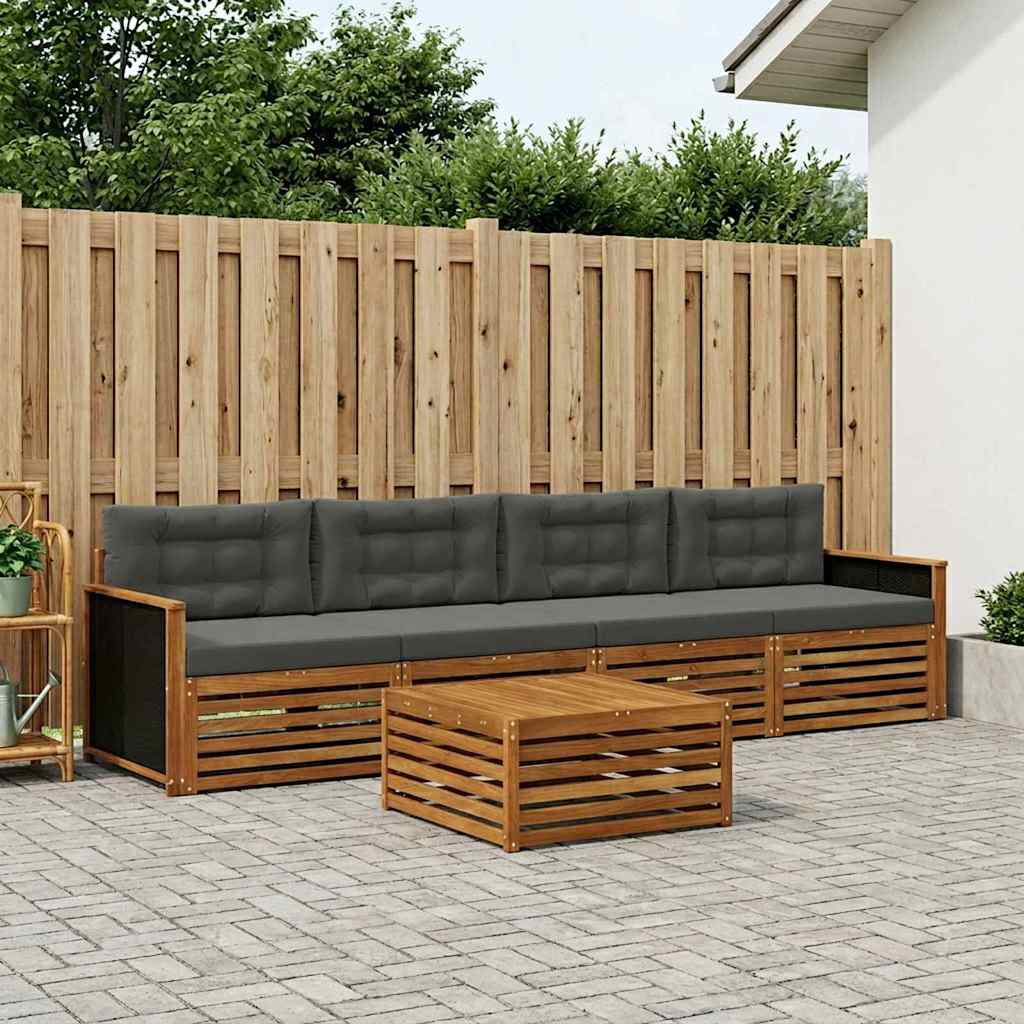 Buiten bankenset met kussen 5 pcs Natuurlijk en Antraciet is nu te koop bij PeponiXL, paradijselijk wonen!