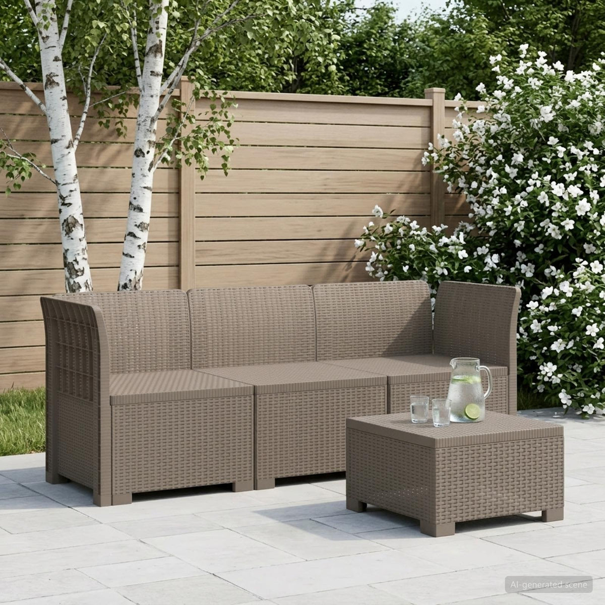 3-zits Tuinbank in Rattan Look PP Lichtgrijs is nu te koop bij PeponiXL, paradijselijk wonen!