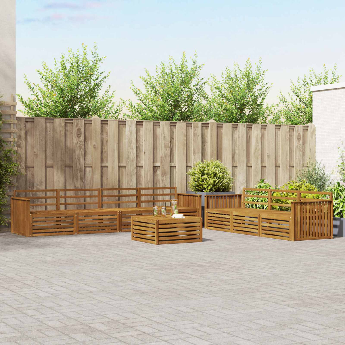 Buiten bankenset 8 pcs Naturel Massief Acaciahout is nu te koop bij PeponiXL, paradijselijk wonen!