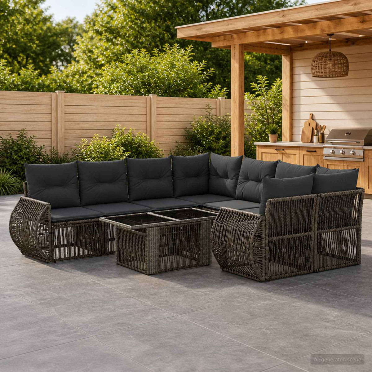 Tuinbankenset 9 st Grijs en Donkergrijs poly rattan is nu te koop bij PeponiXL, paradijselijk wonen!