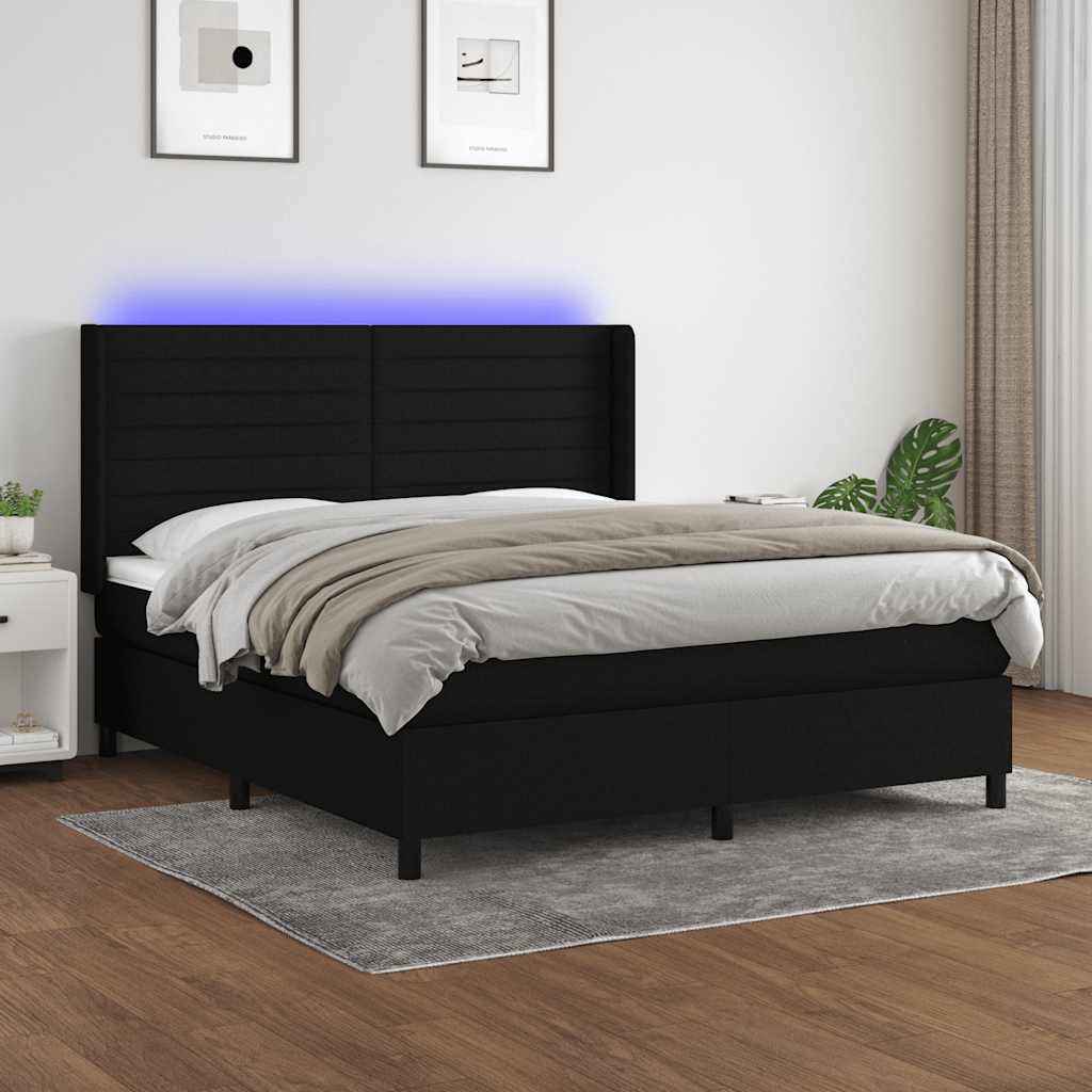 Boxspring met matras en LED stof zwart 160x200 cm is nu te koop bij PeponiXL, paradijselijk wonen!