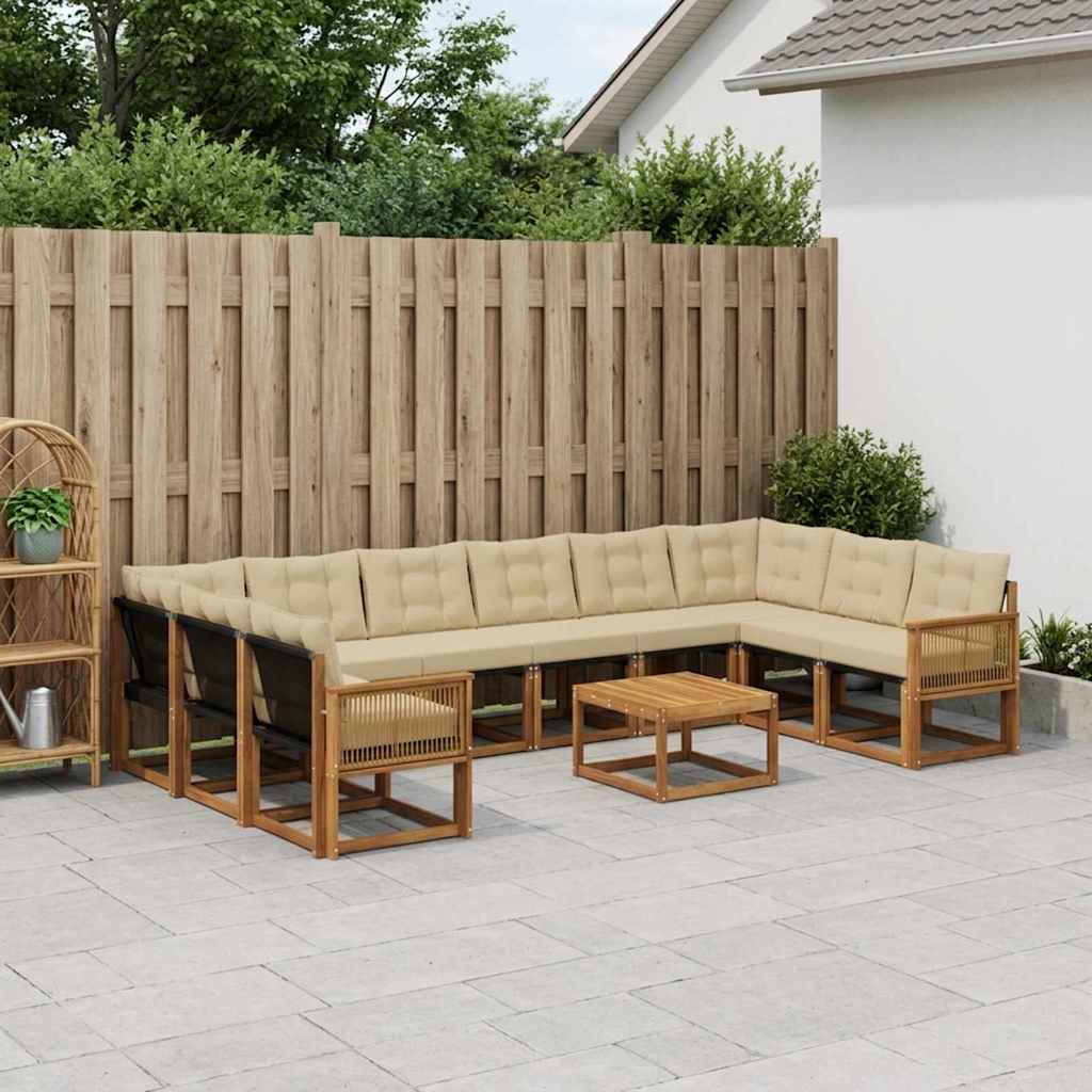 Buiten bankenset met kussen 11 pcs Natuurlijk en Beige is nu te koop bij PeponiXL, paradijselijk wonen!