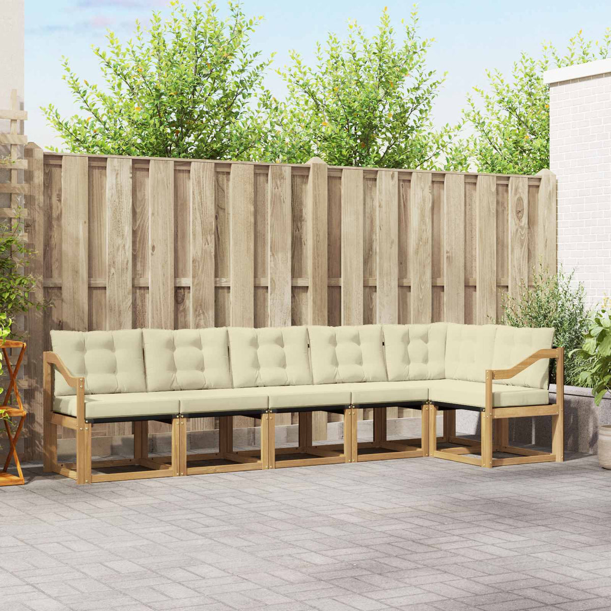 Buiten bankenset met kussen 6 pcs Wit en crèmekleurig is nu te koop bij PeponiXL, paradijselijk wonen!