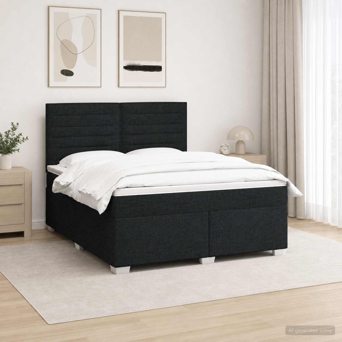 Boxspringbed met matras met hoofdeinde Zwart 180 x 200 cm Stof is nu te koop bij PeponiXL, paradijselijk wonen!
