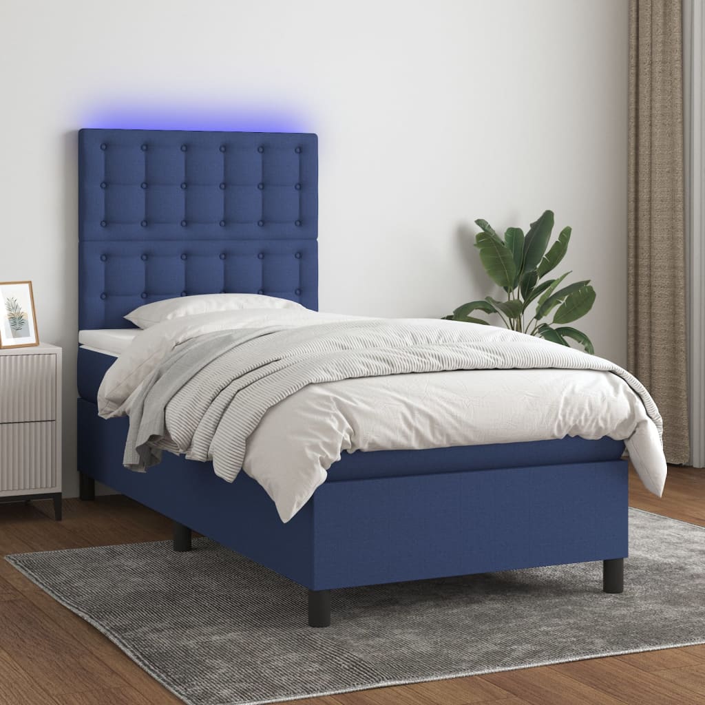 Boxspring met matras en LED stof blauw 80x200 cm is nu te koop bij PeponiXL, paradijselijk wonen!