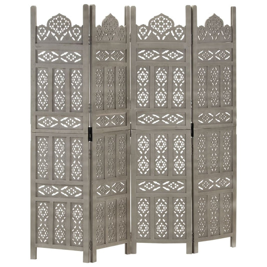 Kamerscherm 4 panelen handgesneden 160x165 cm mangohout grijs is nu te koop bij PeponiXL, paradijselijk wonen!