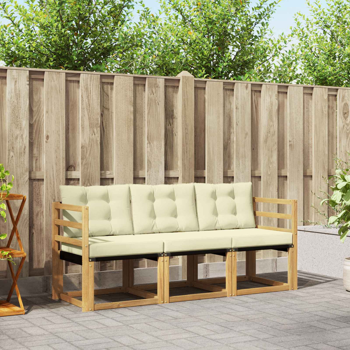 Buiten bankenset met kussen 3 pcs Wit en crèmekleurig is nu te koop bij PeponiXL, paradijselijk wonen!