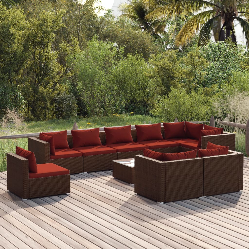 10-delige Loungeset met kussens poly rattan bruin is nu te koop bij PeponiXL, paradijselijk wonen!