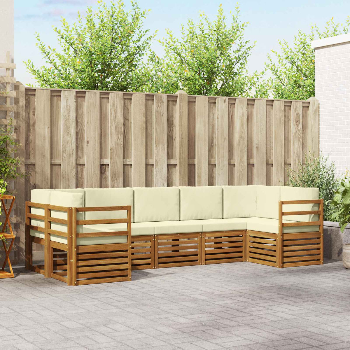 Hoekbank Set met kussen 7 pcs Natuurlijk en Crème is nu te koop bij PeponiXL, paradijselijk wonen!