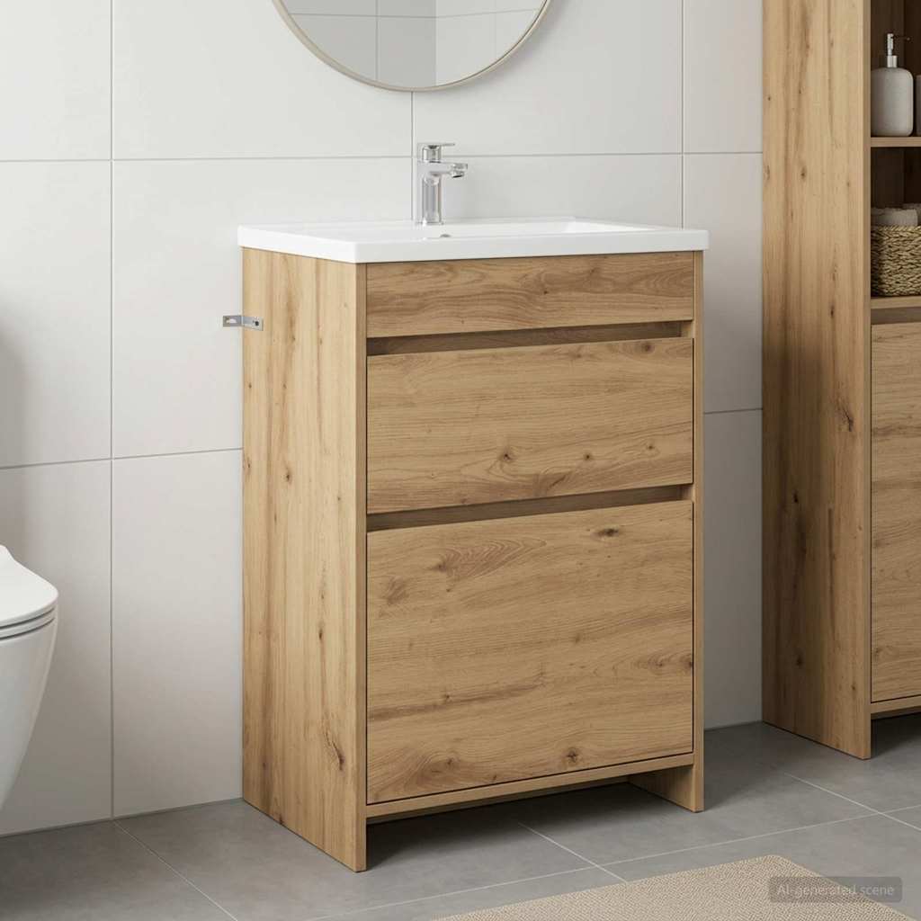 Badkamer Onder Wasbak Kast Artisanaal eiken 56 x 37,5 x 81 cm is nu te koop bij PeponiXL, paradijselijk wonen!