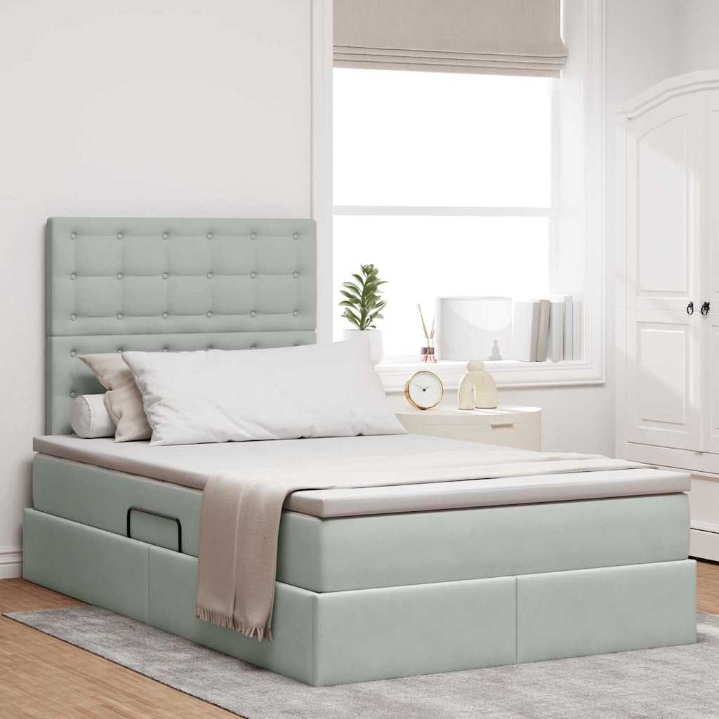 Opbergbed met LED met matras Lichtgrijs 120 x 200 cm Fluweel is nu te koop bij PeponiXL, paradijselijk wonen!