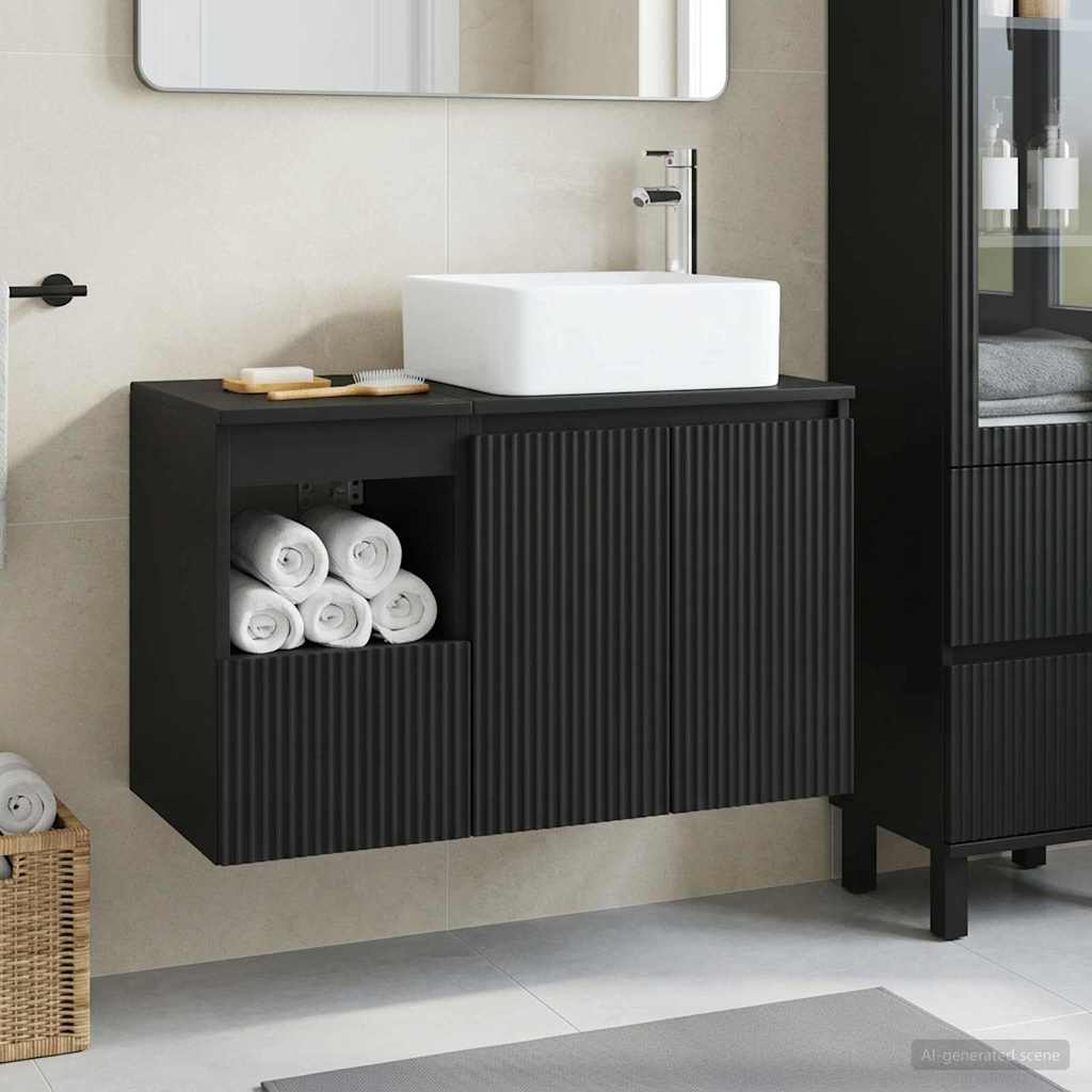 Badkamermeubelset 2 st Zwart Bewerkt hout is nu te koop bij PeponiXL, paradijselijk wonen!