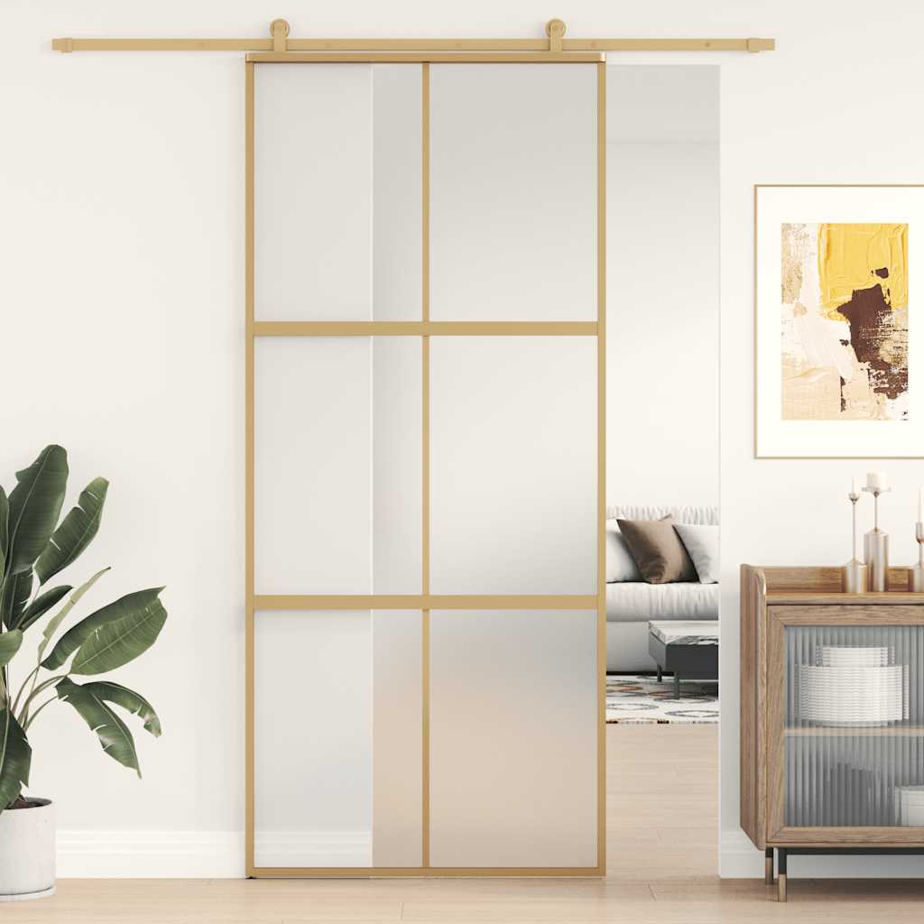 Schuifdeur 90x205 cm mat ESG-glas en aluminium goudkleurig is nu te koop bij PeponiXL, paradijselijk wonen!