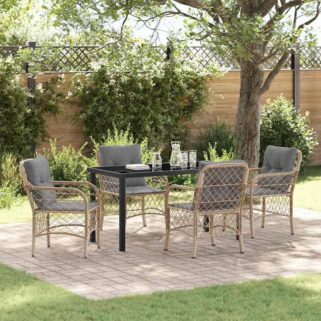 Tuin eettafelset met kussen 5 pcs Beige poly rattan is nu te koop bij PeponiXL, paradijselijk wonen!