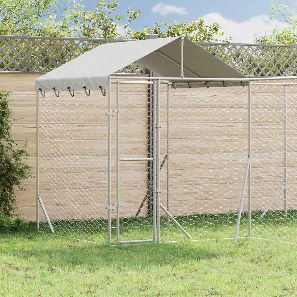 Hondenkennel met dak 4x4x2,5 m gegalvaniseerd staal zilver is nu te koop bij PeponiXL, paradijselijk wonen!
