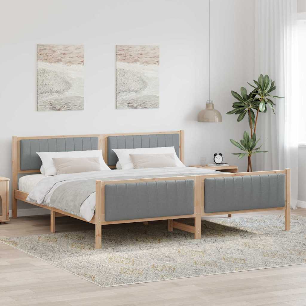 Bedframe Bruin en lichtgrijs 200 x 200 cm Massief grenenhout is nu te koop bij PeponiXL, paradijselijk wonen!
