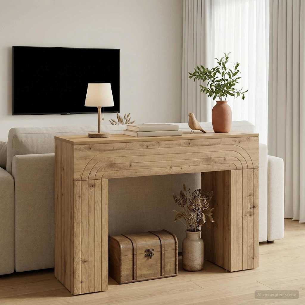 Salontafel Artisanaal eiken 102 x 35 x 75 cm Bewerkt hout is nu te koop bij PeponiXL, paradijselijk wonen!