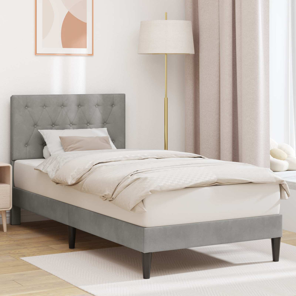 Bedframe met hoofdeinde Lichtgrijs 80 x 200 cm Fluweel is nu te koop bij PeponiXL, paradijselijk wonen!