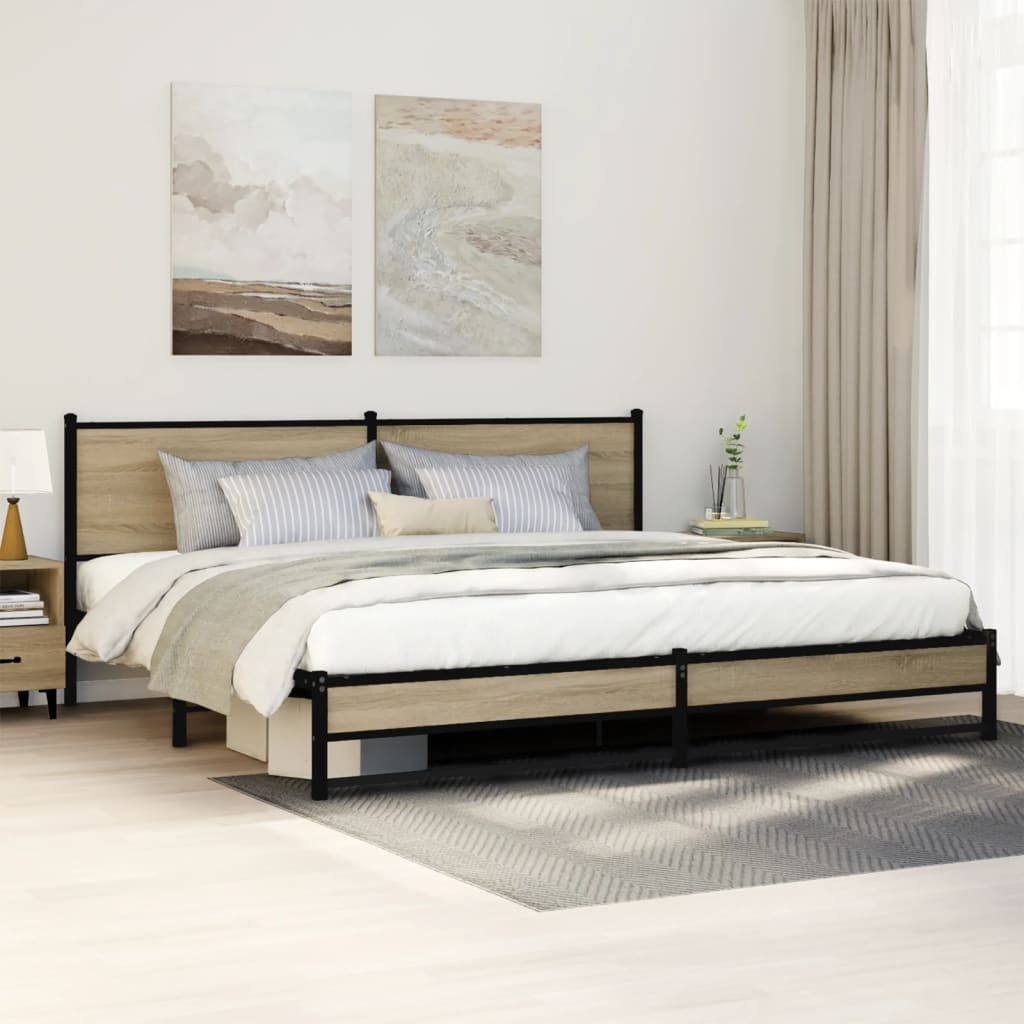 Bedframe zonder matras metaal sonoma eikenkleur 200x200 cm is nu te koop bij PeponiXL, paradijselijk wonen!