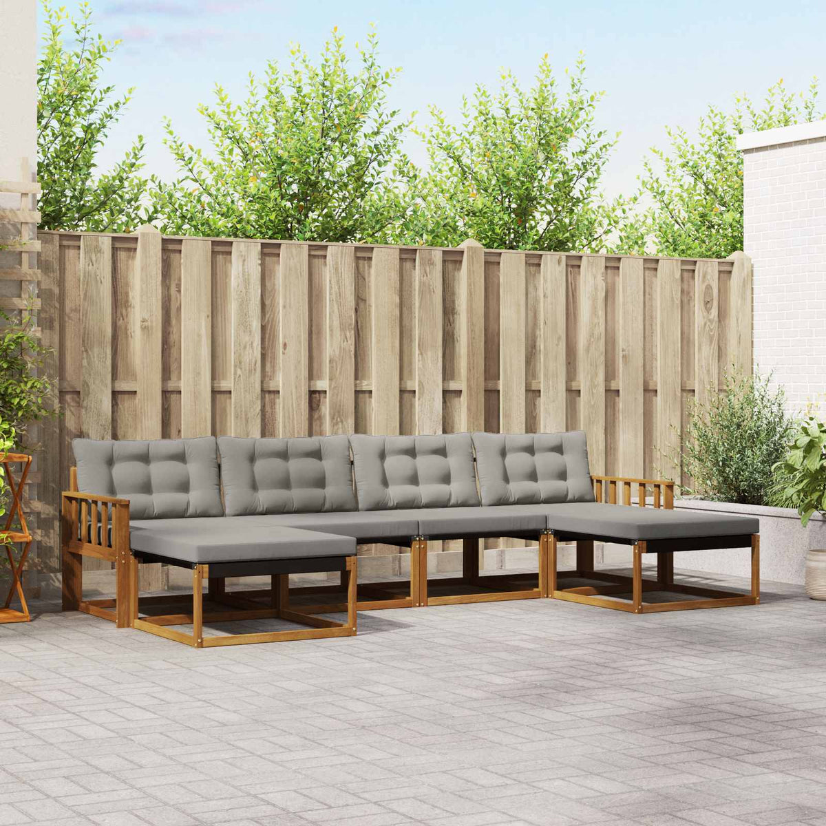 Buiten bankenset met kussen 6 pcs Natuurlijk en Lichtgrijs is nu te koop bij PeponiXL, paradijselijk wonen!