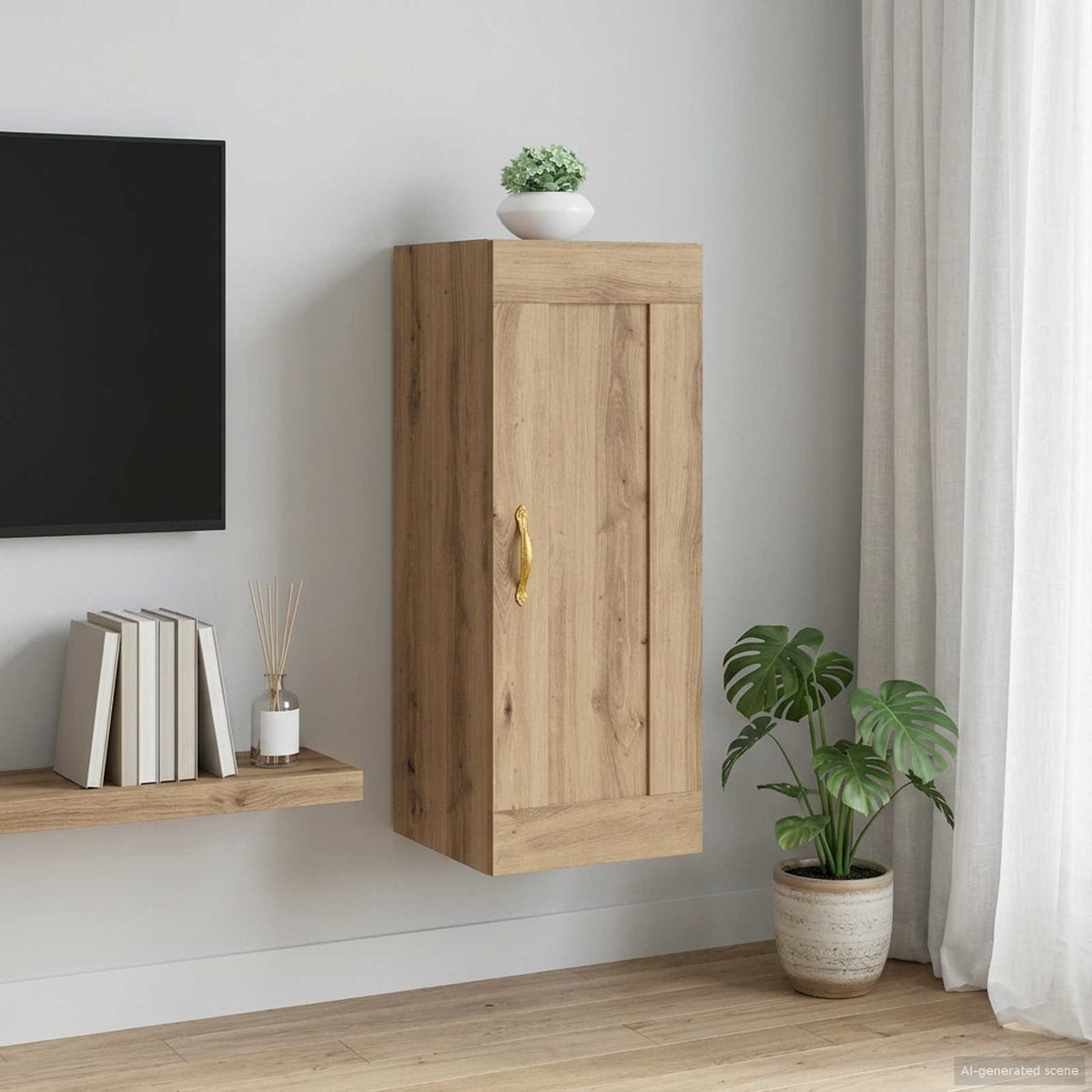 Wandkast Artisanaal eiken 34,5 x 34 x 90 cm Bewerkt hout is nu te koop bij PeponiXL, paradijselijk wonen!