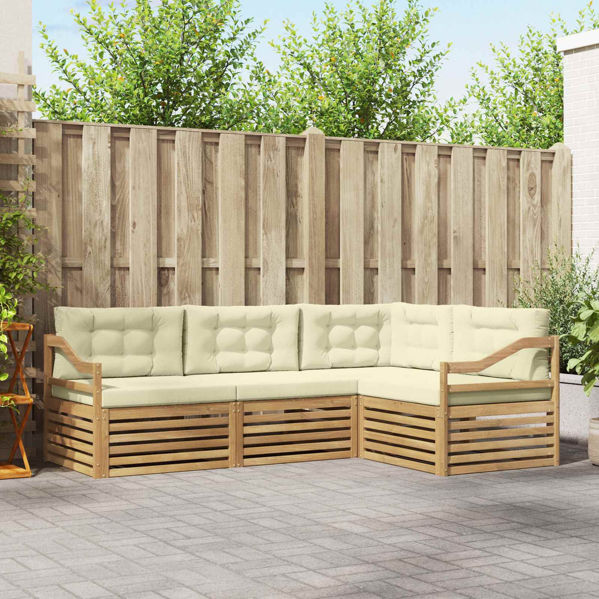 Buiten bankenset 4 pcs Wit en crèmekleurig is nu te koop bij PeponiXL, paradijselijk wonen!