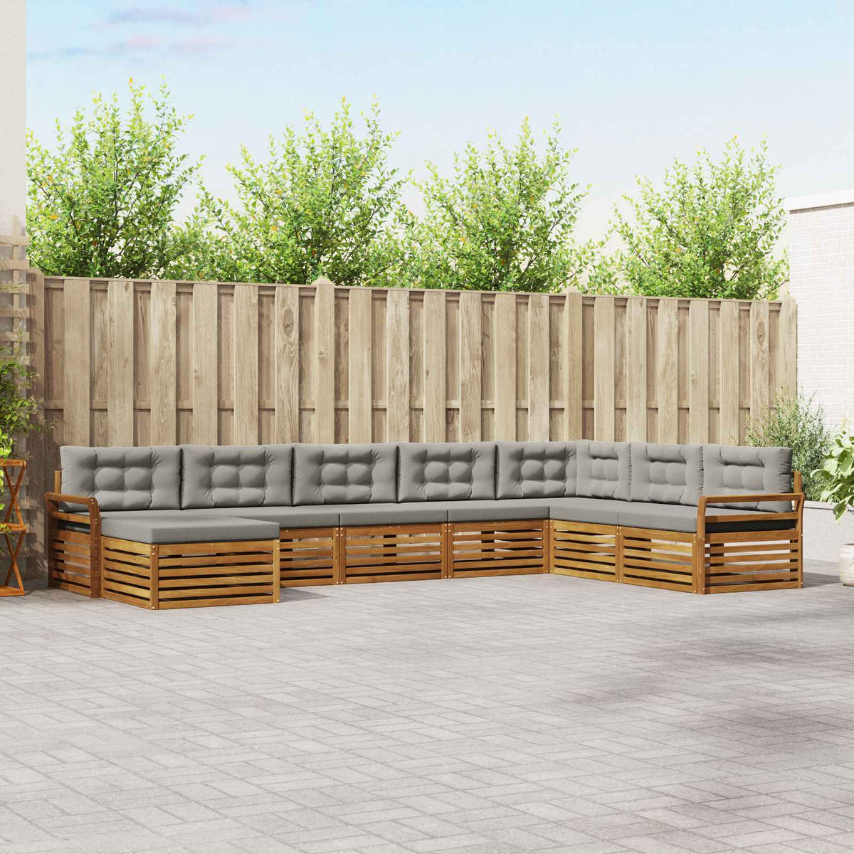 Buiten bankenset met kussen 8 pcs Natuurlijk en Lichtgrijs is nu te koop bij PeponiXL, paradijselijk wonen!