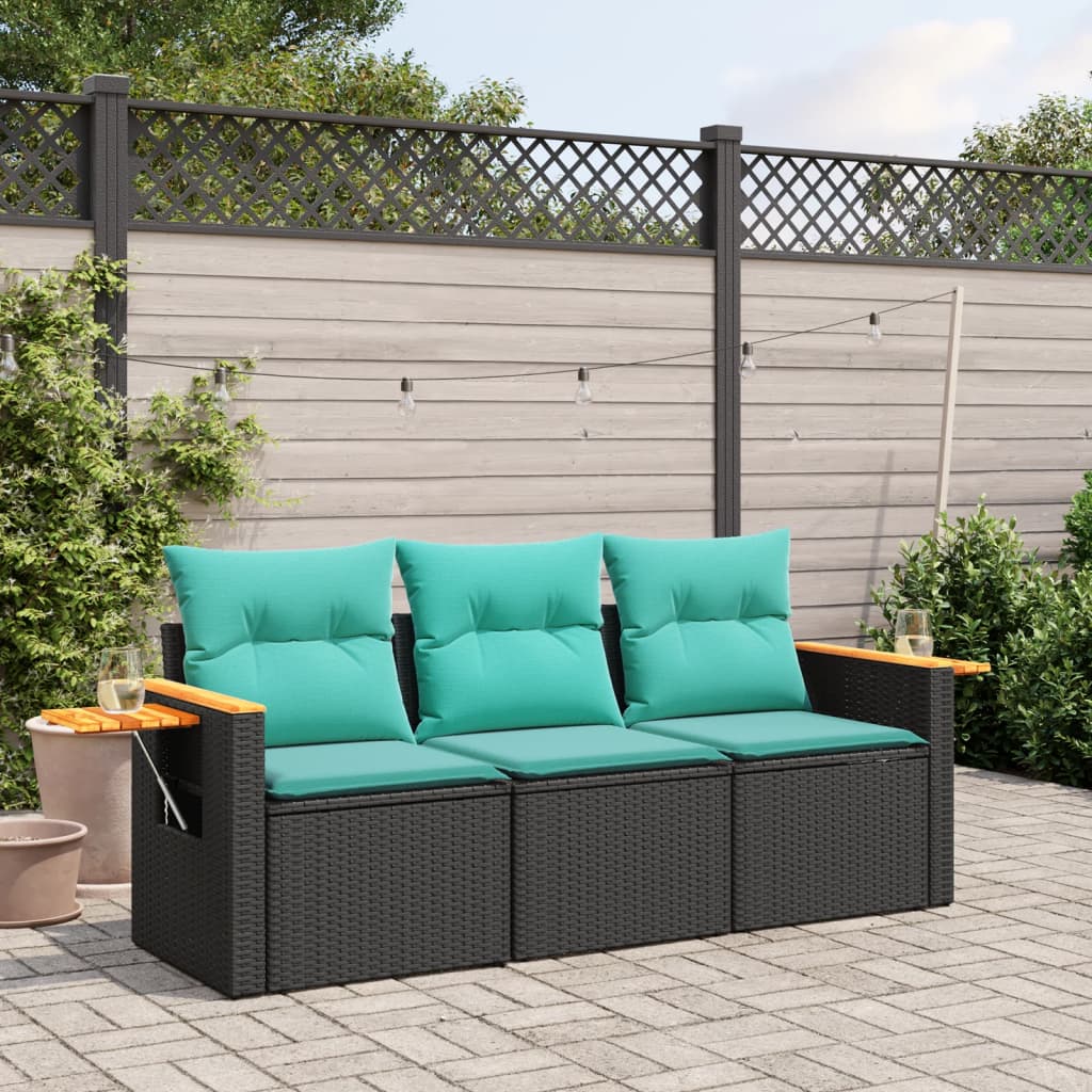 3-delige Loungeset met kussens poly rattan zwart is nu te koop bij PeponiXL, paradijselijk wonen!