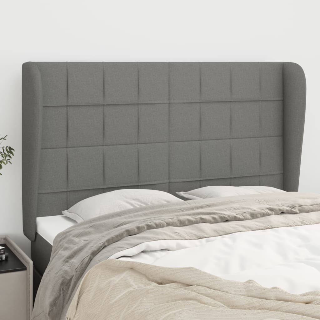 Hoofdbord met randen 147x23x118/128 cm stof donkergrijs is nu te koop bij PeponiXL, paradijselijk wonen!