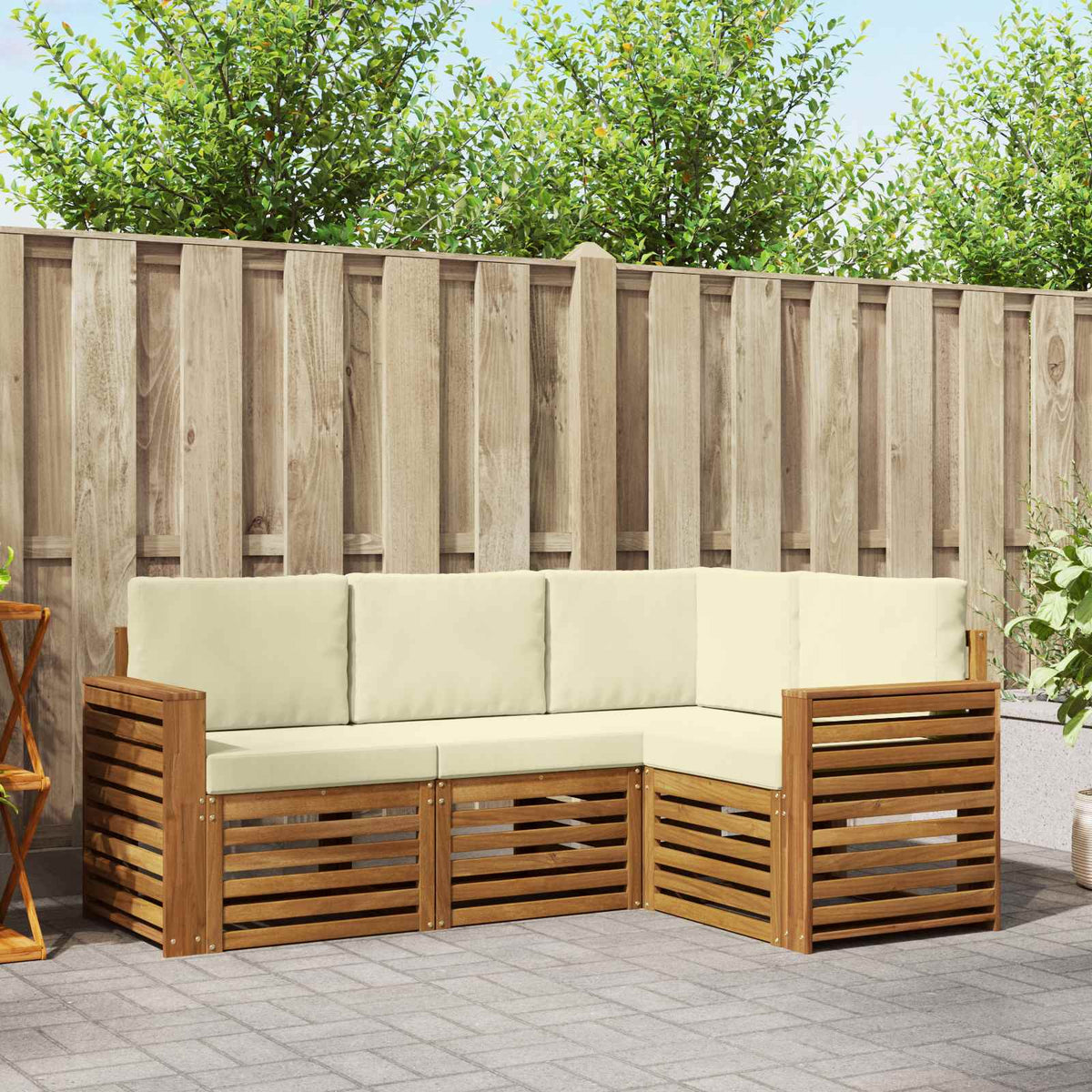 Sofa-Sets 4 pcs Natuurlijk en Crème Massief Acaciahout is nu te koop bij PeponiXL, paradijselijk wonen!